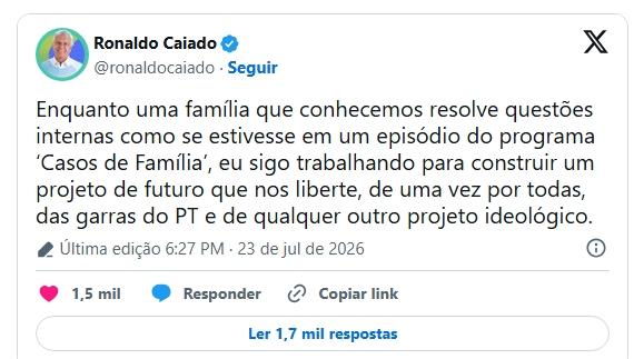 Foto da matéria: Caiado compara crise entre Flávio e Michelle Bolsonaro a 'Casos de Família'